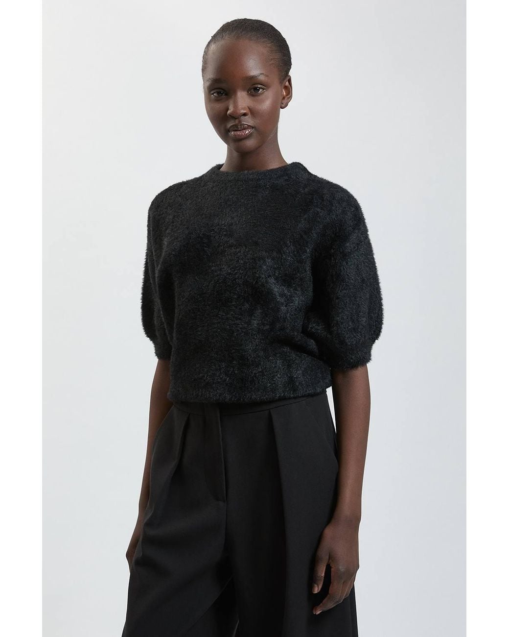 Karen Millen Black Luxury Fluffy Short Sleeve Knit Jumper