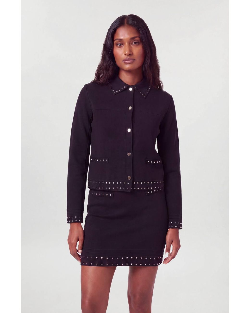 Karen Millen Blue Studded Collared Knitted Jacket