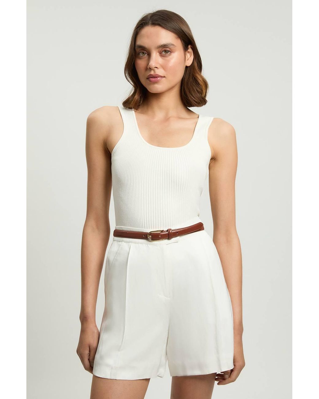 Karen Millen Green Viscose Blend Rib Knit Square Neck Vest