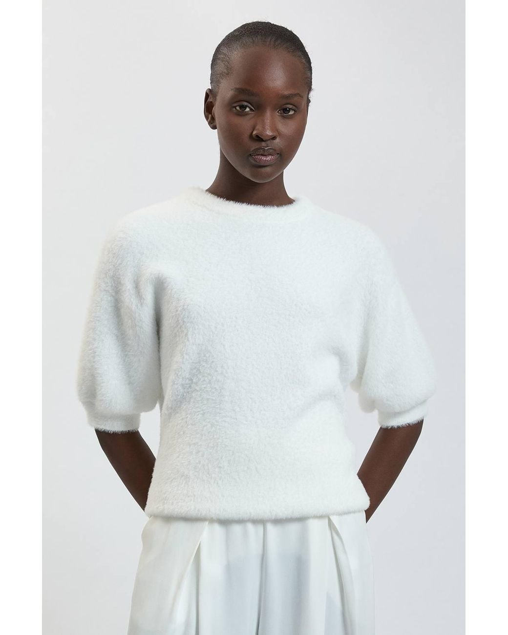 Karen Millen Blue Luxury Fluffy Short Sleeve Knit Jumper