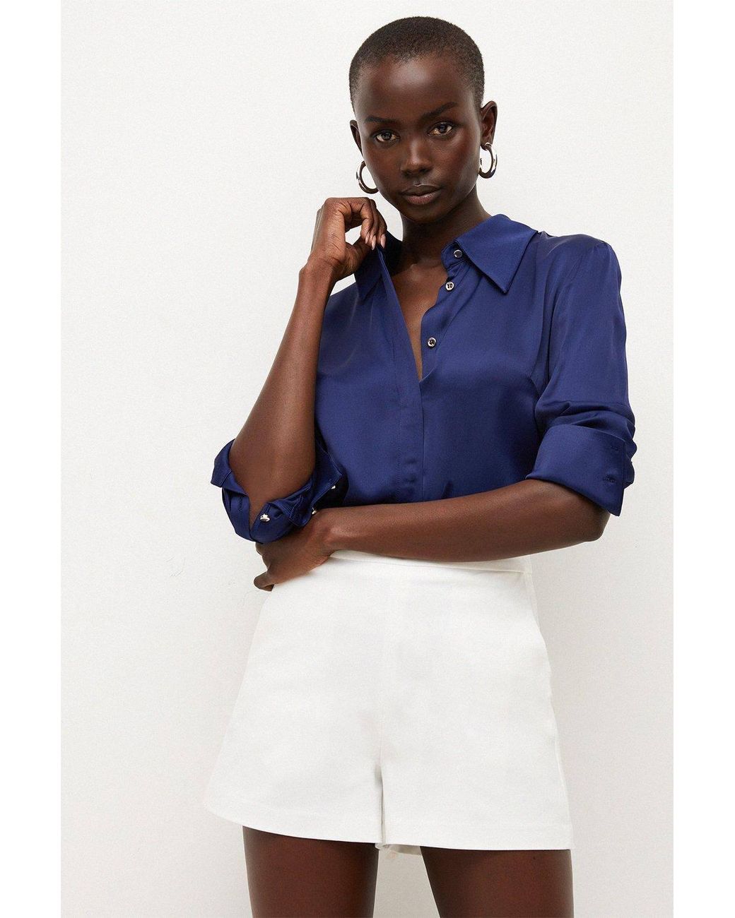 Karen Millen Natural Essential Cotton Techno Woven Shorts