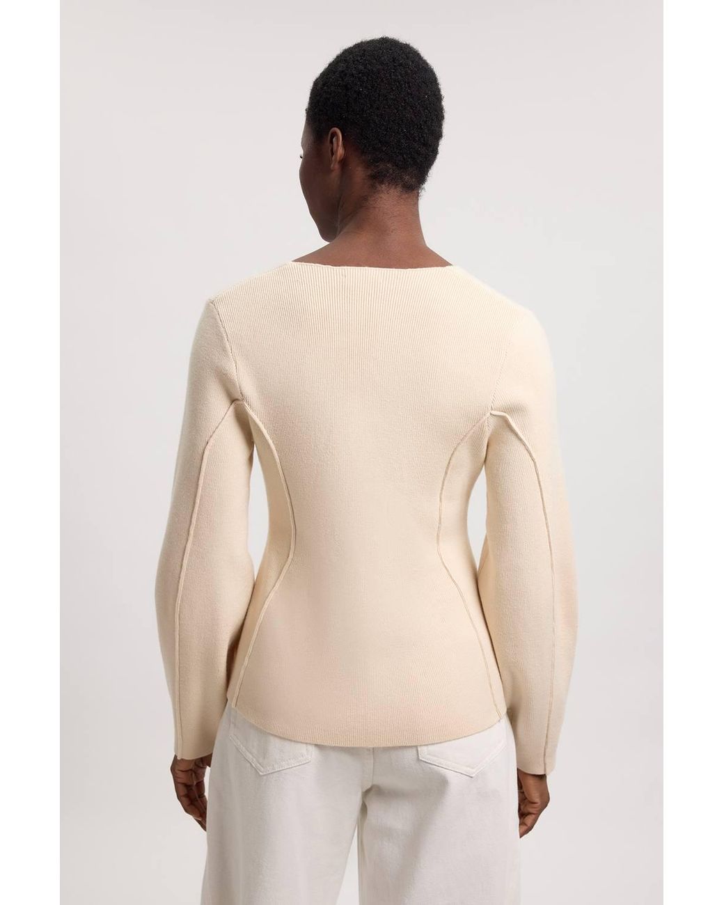 Karen Millen Natural Knit Wool Look Rounded Sleeve Cardigan Sweater
