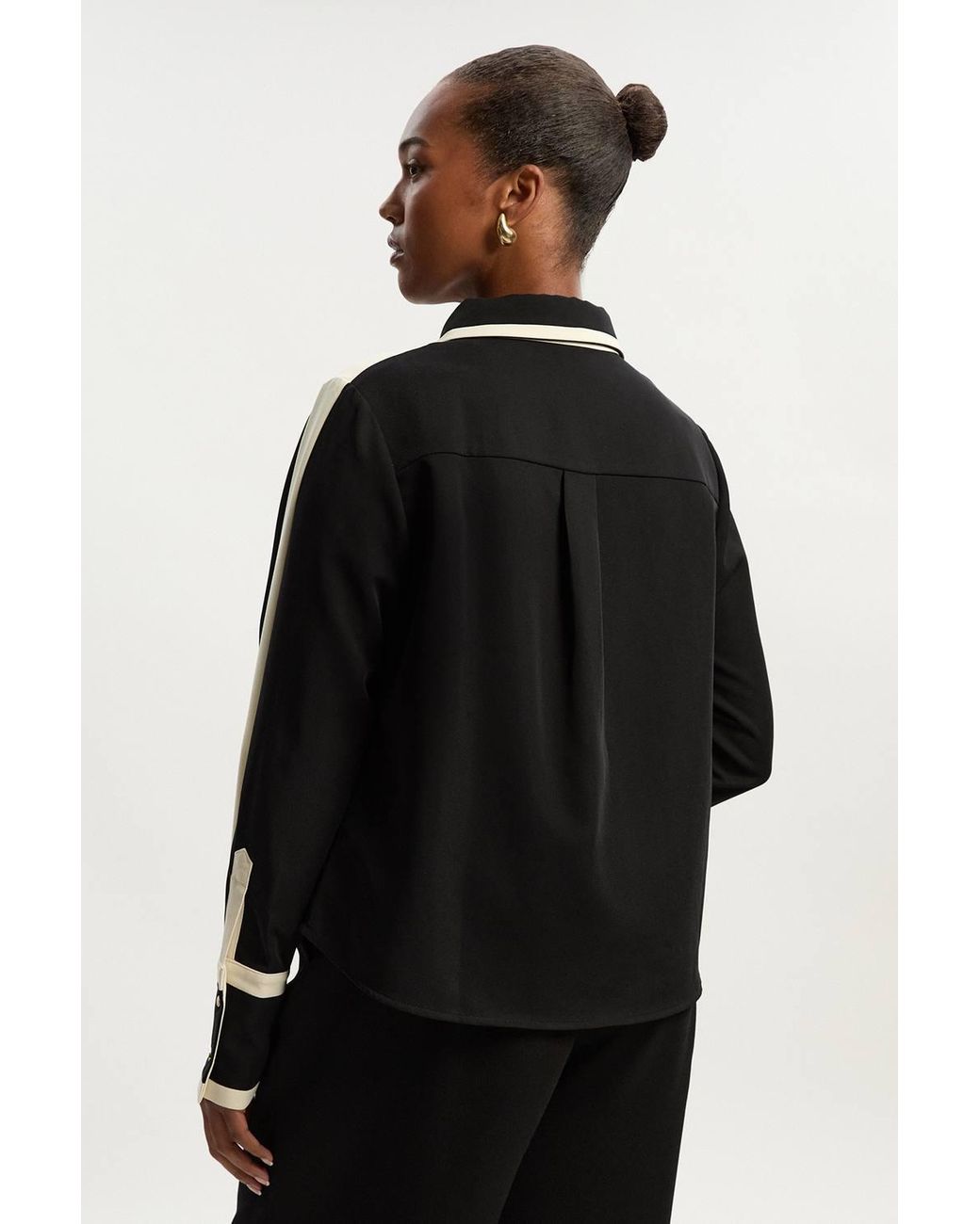 Karen Millen Black Plus Size Forever Colour Block Twill Woven Shirt