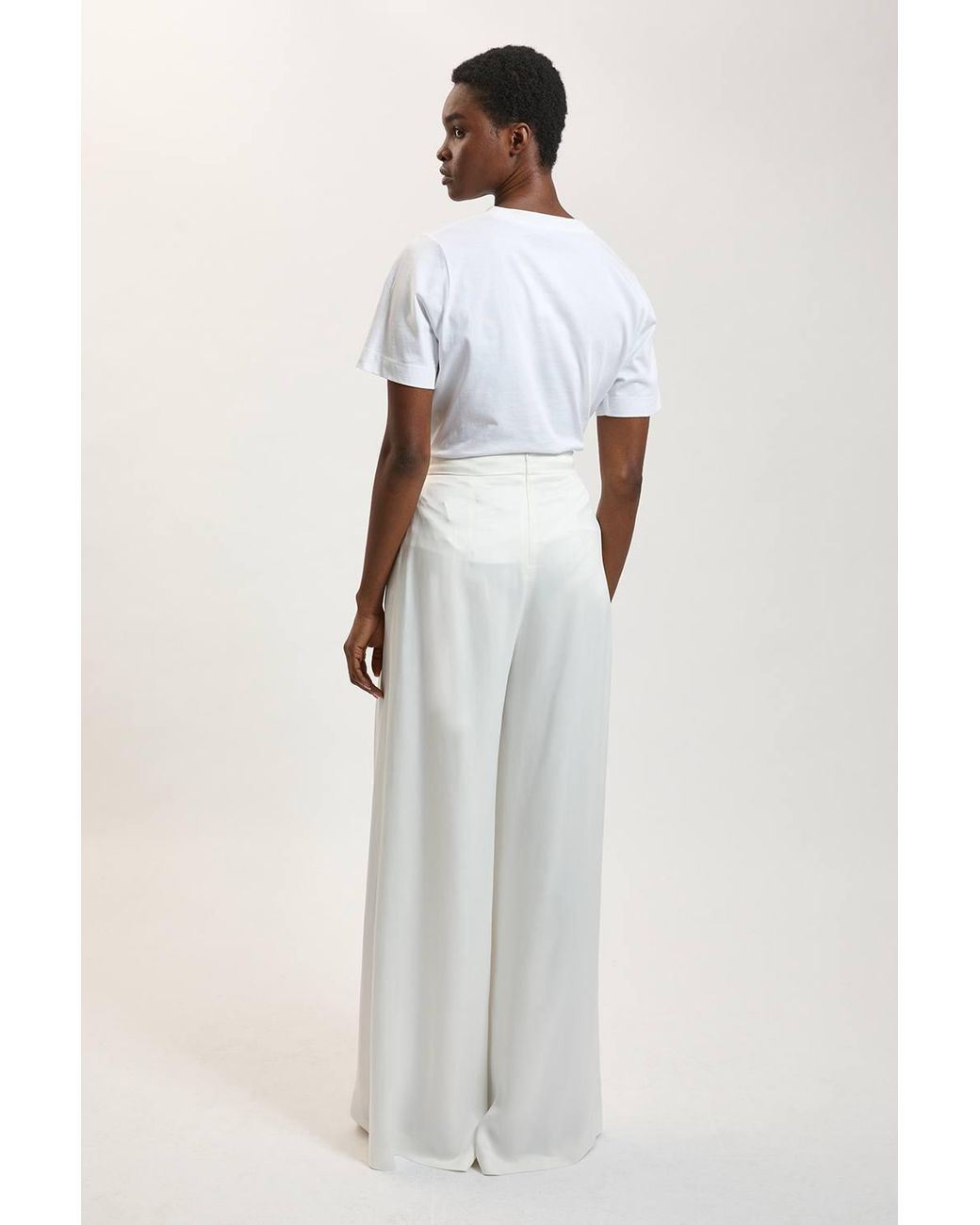 Karen Millen White Satin Viscose Woven Trousers