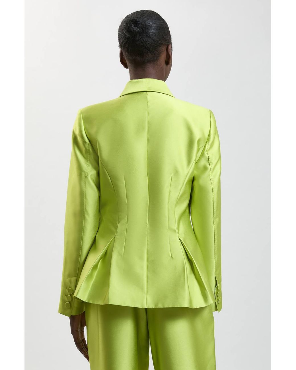 Karen Millen Green Satin Twill Single Breasted Blazer
