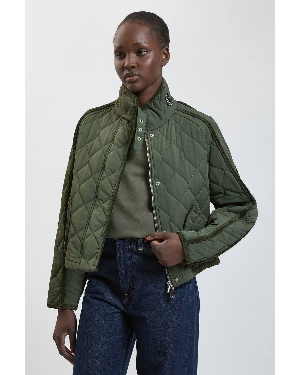Karen Millen Green Quilted Tipped Detail Short Coat