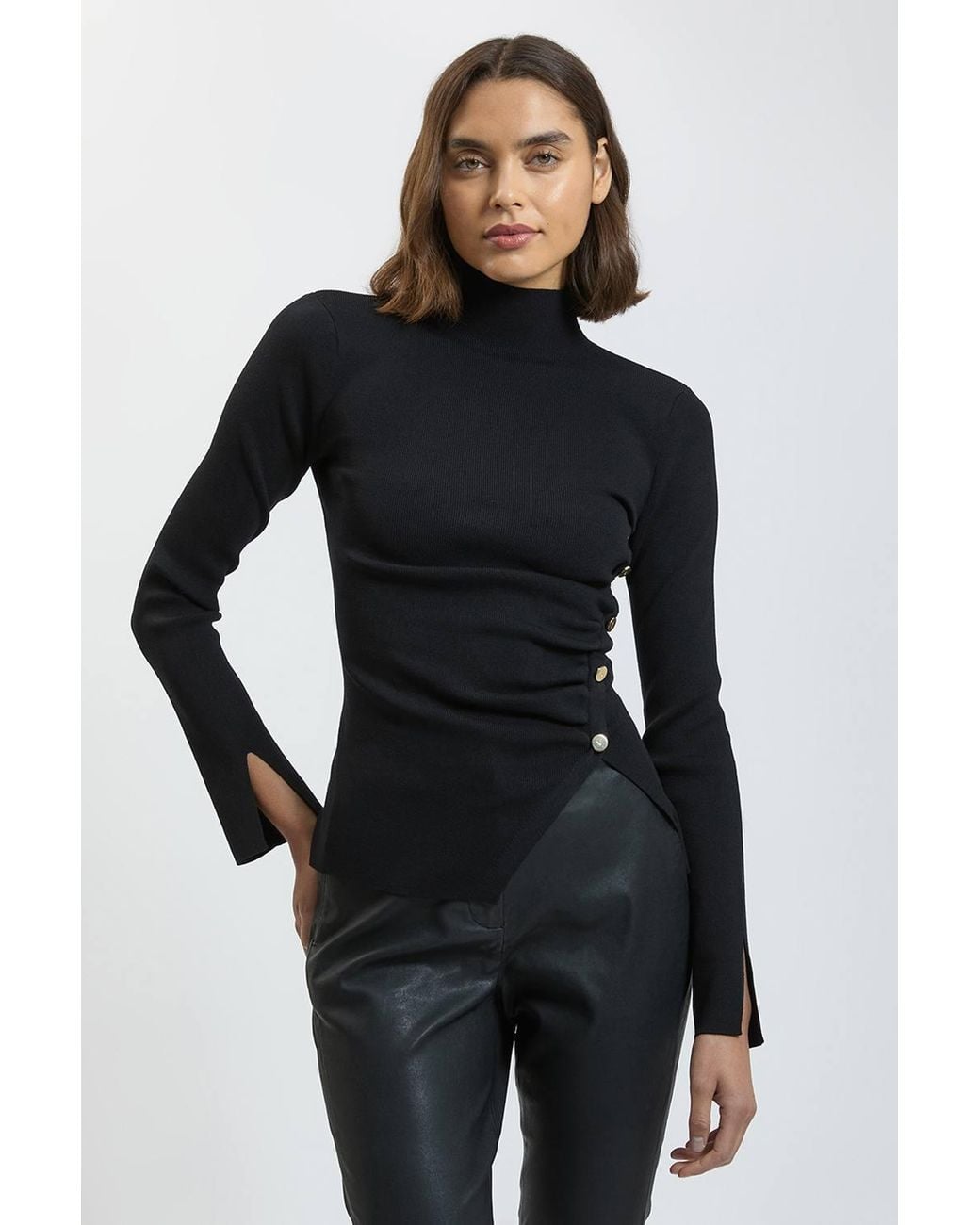 Karen Millen Black Asymmetric Fastening Viscose Knit Jumper