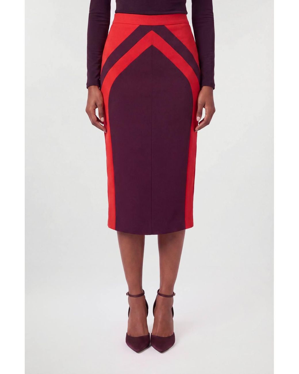Karen Millen Compact Stretch Colour Block Tailored Pencil Midi Skirt