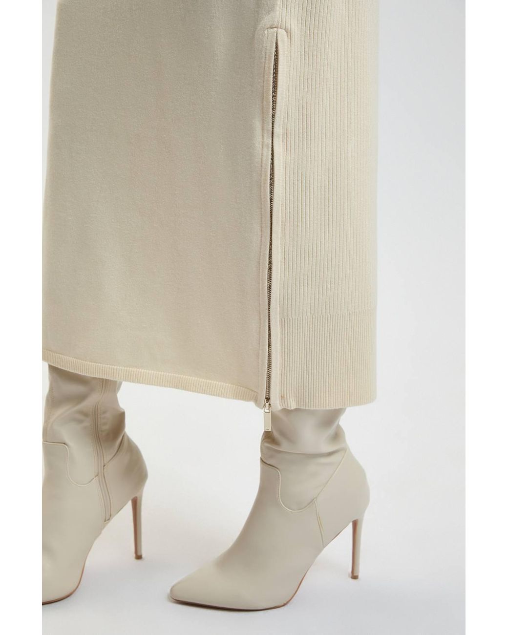 Karen Millen Natural Wool Look Side Split Detail Knit Midi Skirt