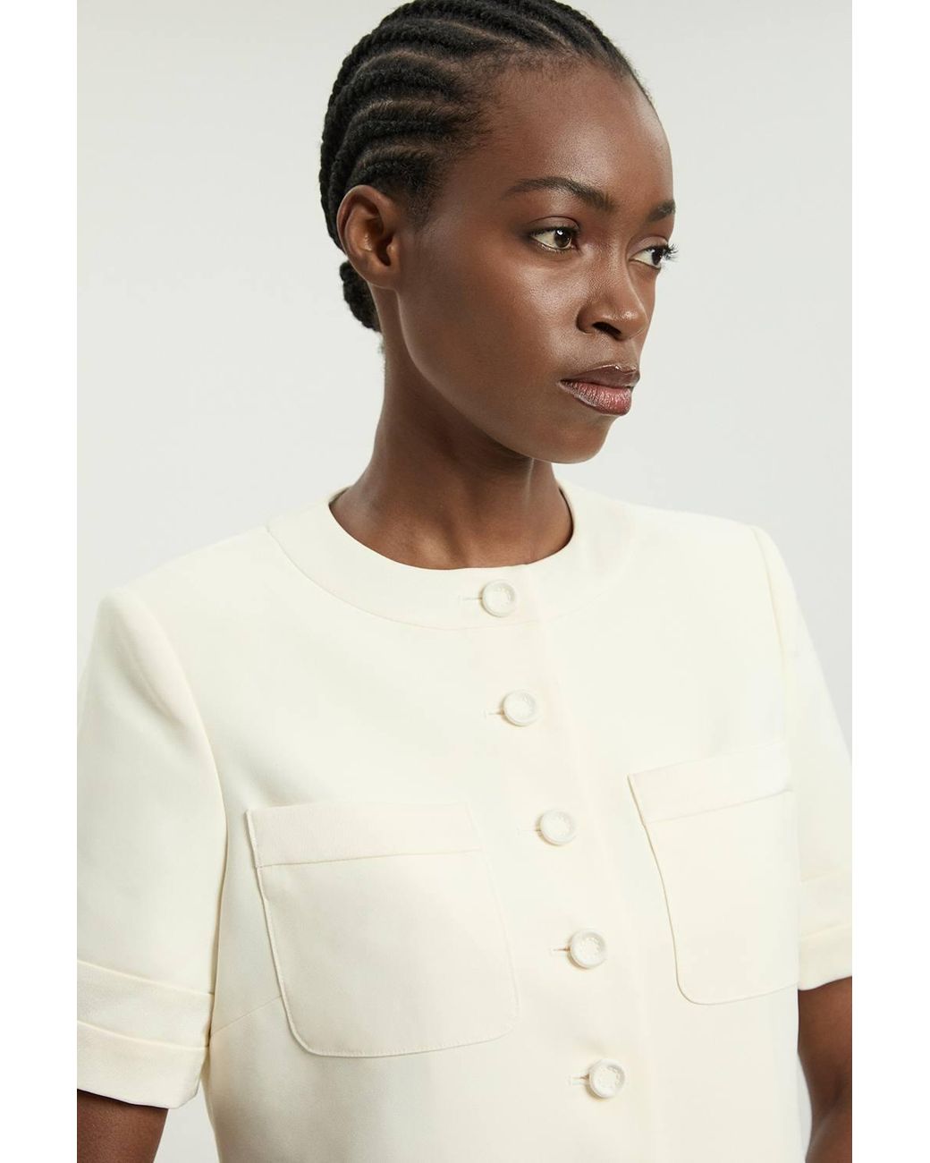 Karen Millen Natural Petite Satin Tux Short Sleeve Tailored Jacket