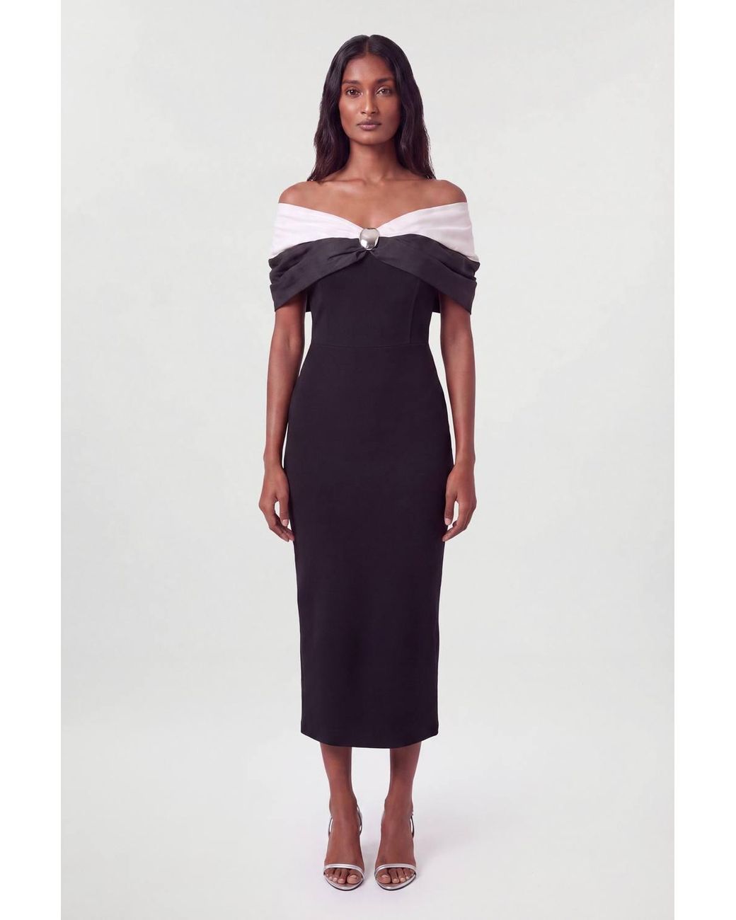 Karen Millen Blue Taffeta Bardot Figure Form Maxi Dress