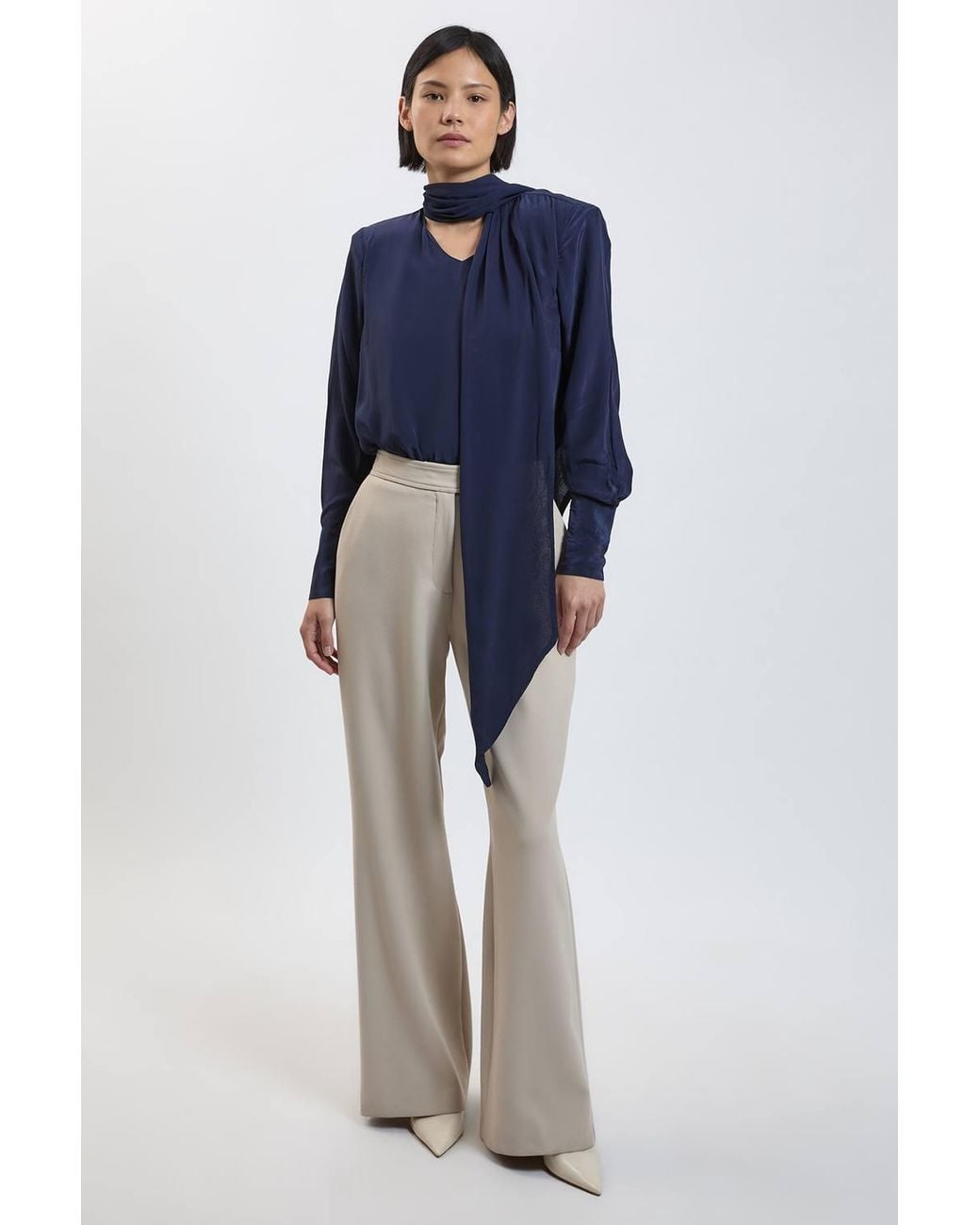 Karen Millen Blue Petite Scarf Detail Viscose Top