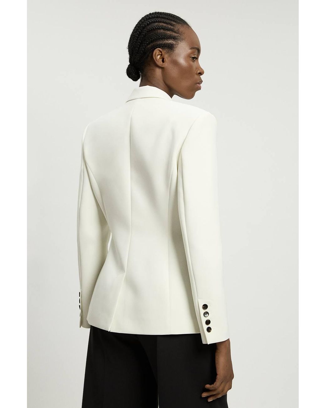 Karen Millen White Compact Viscose Single Breasted Tailored Blazer
