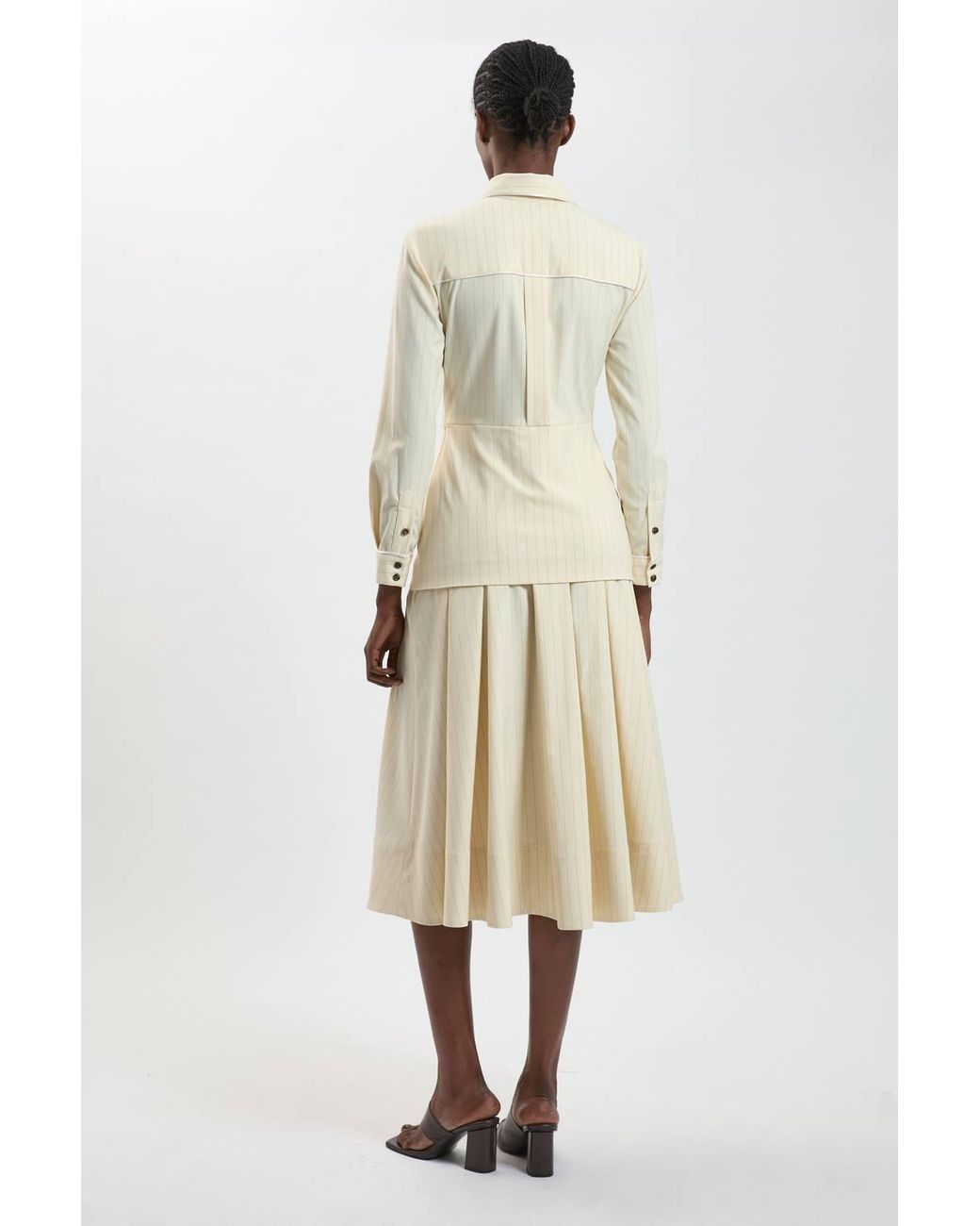 Karen Millen Natural Petite Tailored Pinstripe Collared Maxi Dress