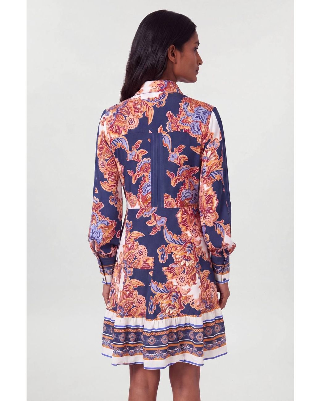Karen Millen Red Baroque Print Belt Detail Viscose Mini Shirt Dress