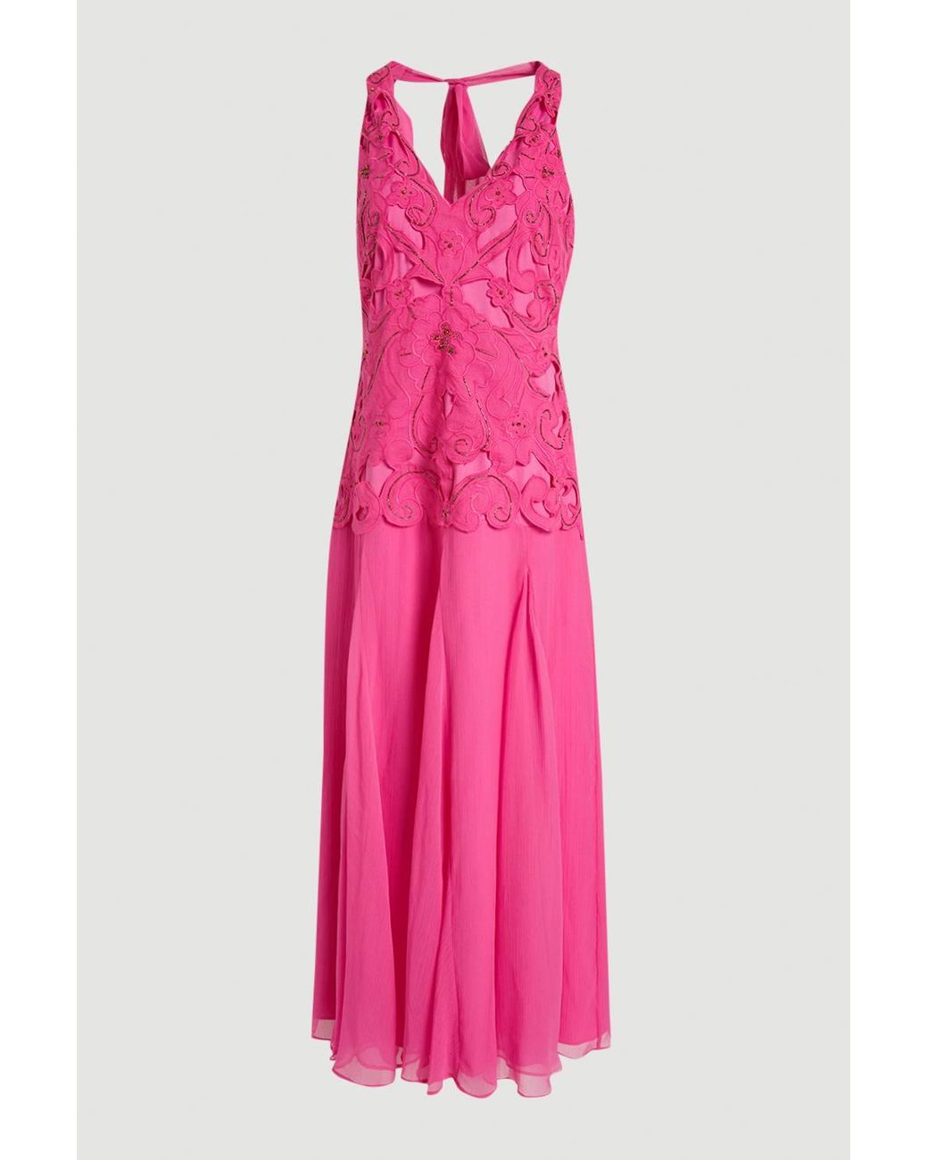 Karen Millen Pink Bead Detail Halterneck Maxi Dress