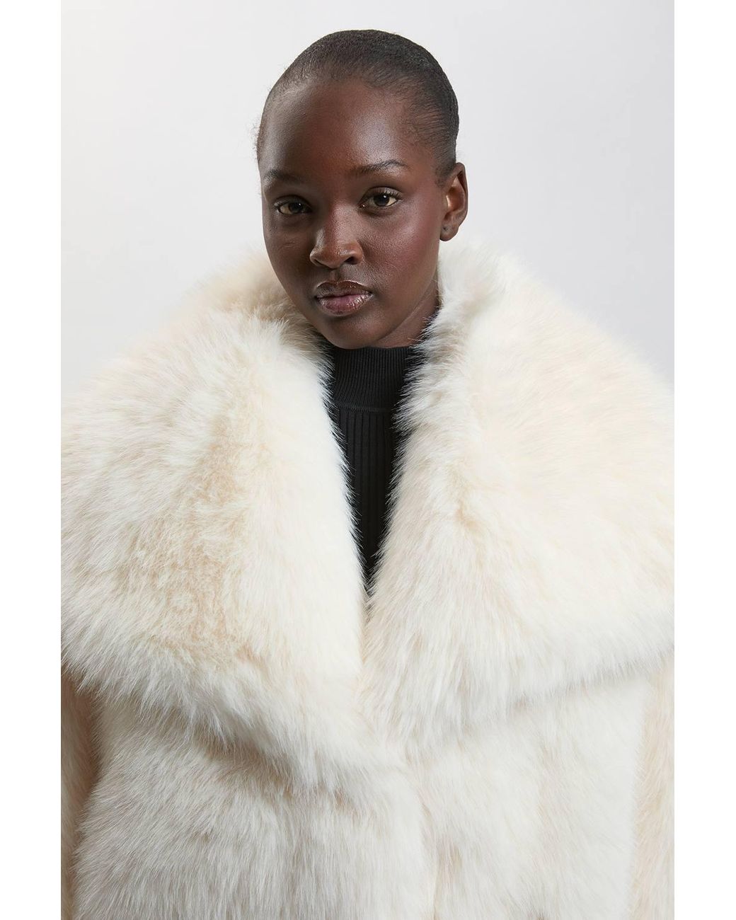 Karen Millen Natural Textured Faux Fur Short Coat