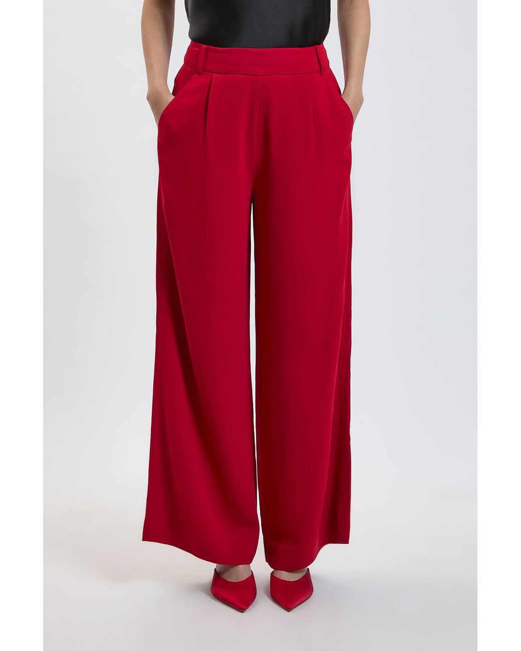 Karen Millen Petite Compact Stretch Viscose Wide Leg Tailored Trouser