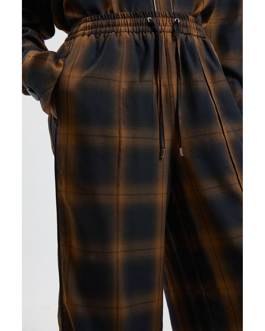 Karen Millen Brown Check Pu Trim Detail Wide Leg Trouser