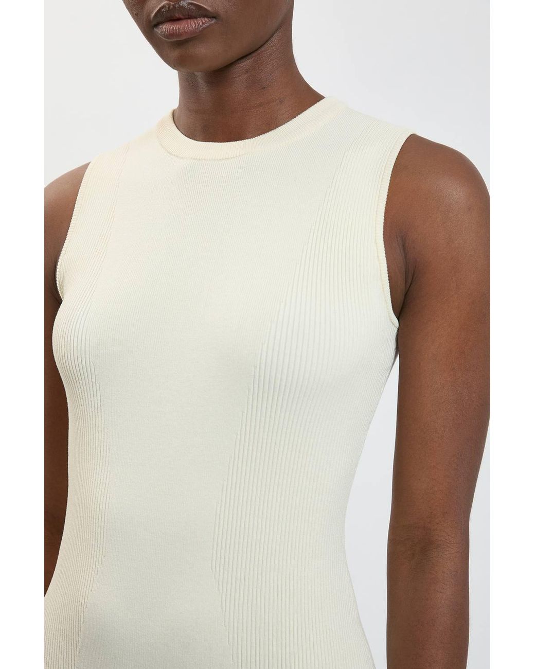 Karen Millen White Rib Knitted Crew Neck Midi Dress