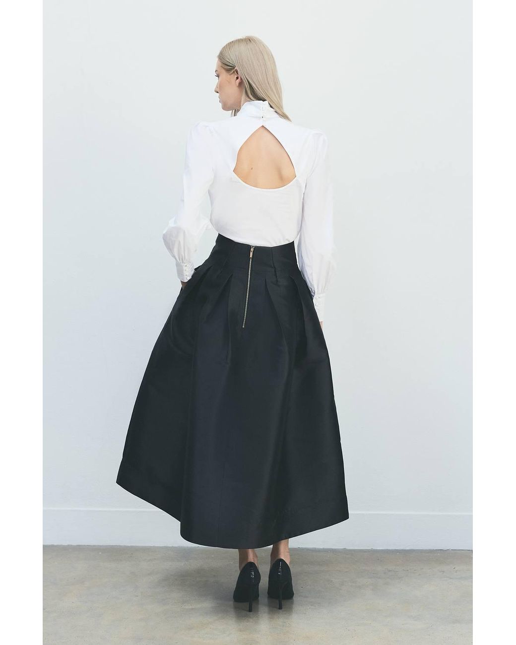 Karen Millen Black Forever Twill Woven Prom Maxi Skirt