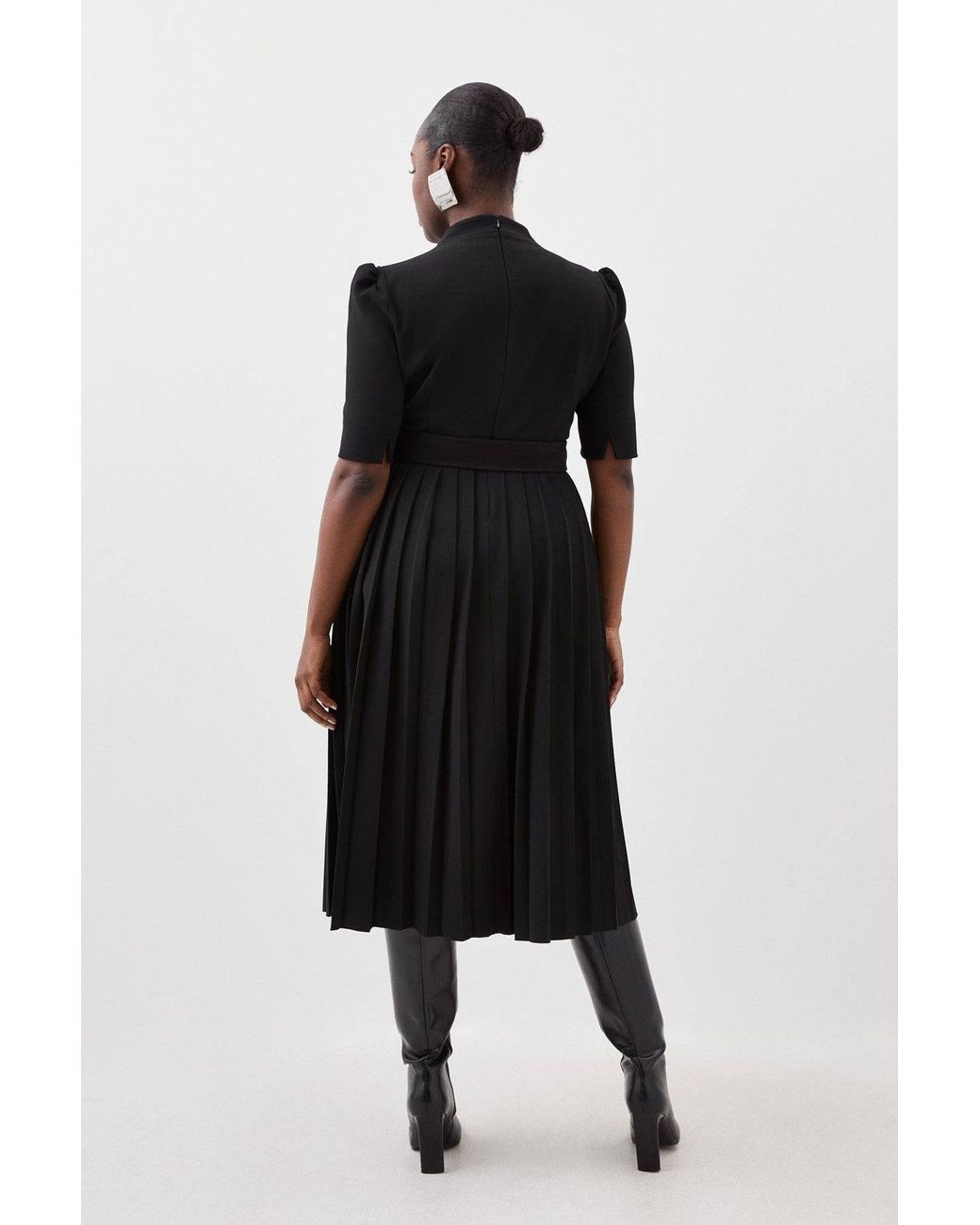 Karen Millen Black Plus Size Forever Structured Crepe Pleat Dress