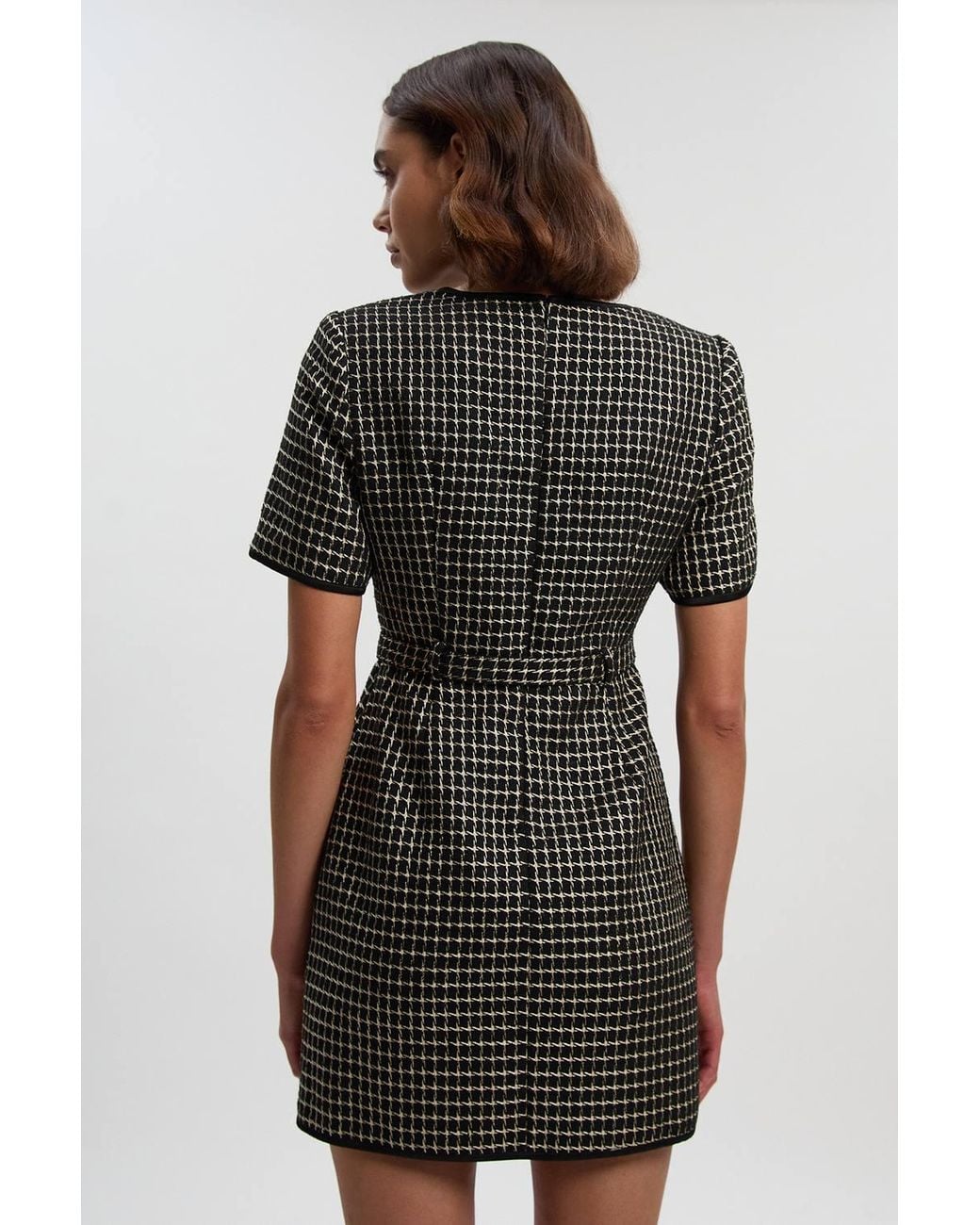 Karen Millen Black Tailored Tweed Bow Detail Mini Dress
