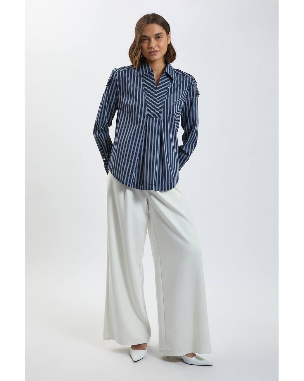 Karen Millen Blue Forever Boxy Cotton Placket Detail Woven Shirt
