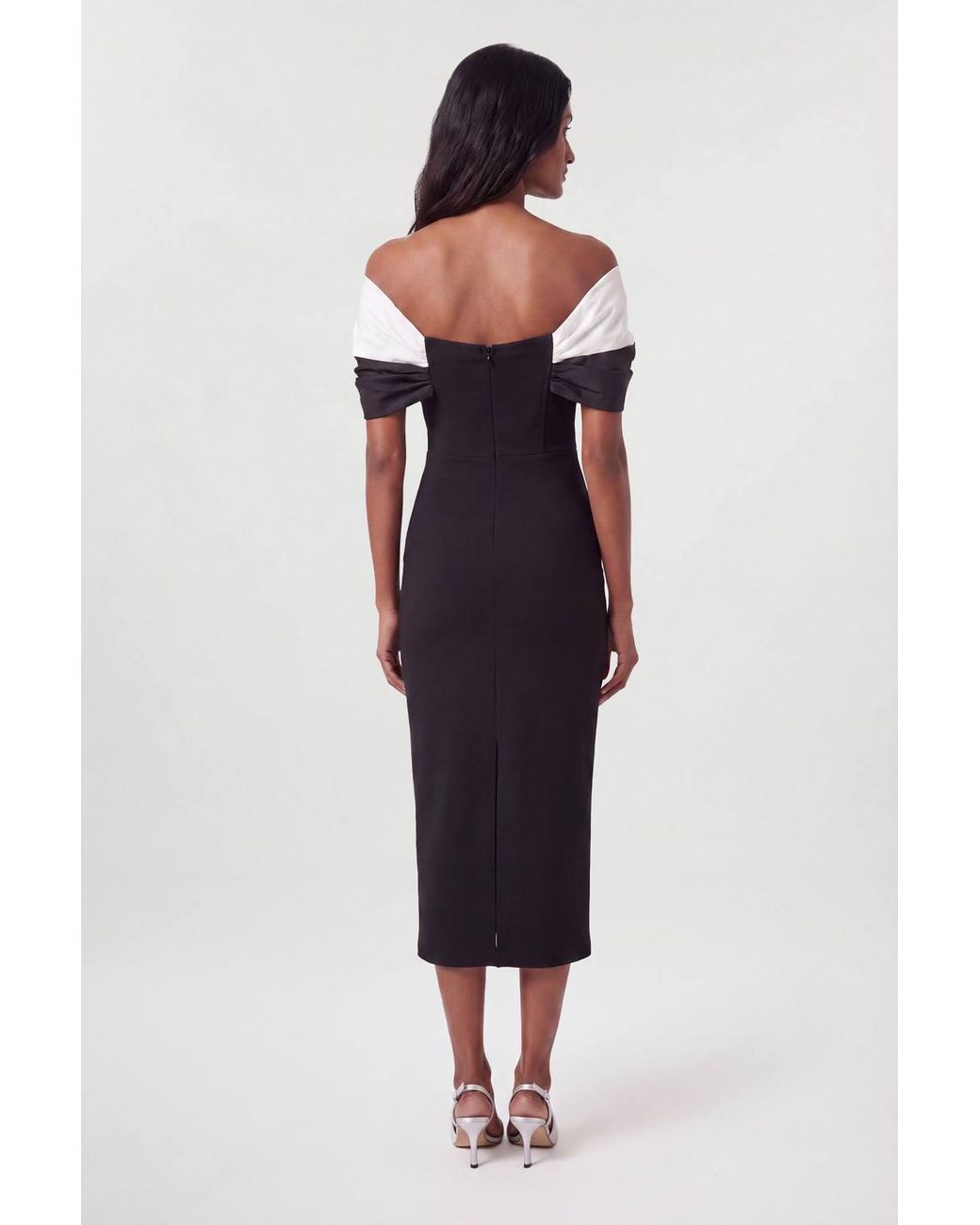 Karen Millen Blue Taffeta Bardot Figure Form Maxi Dress