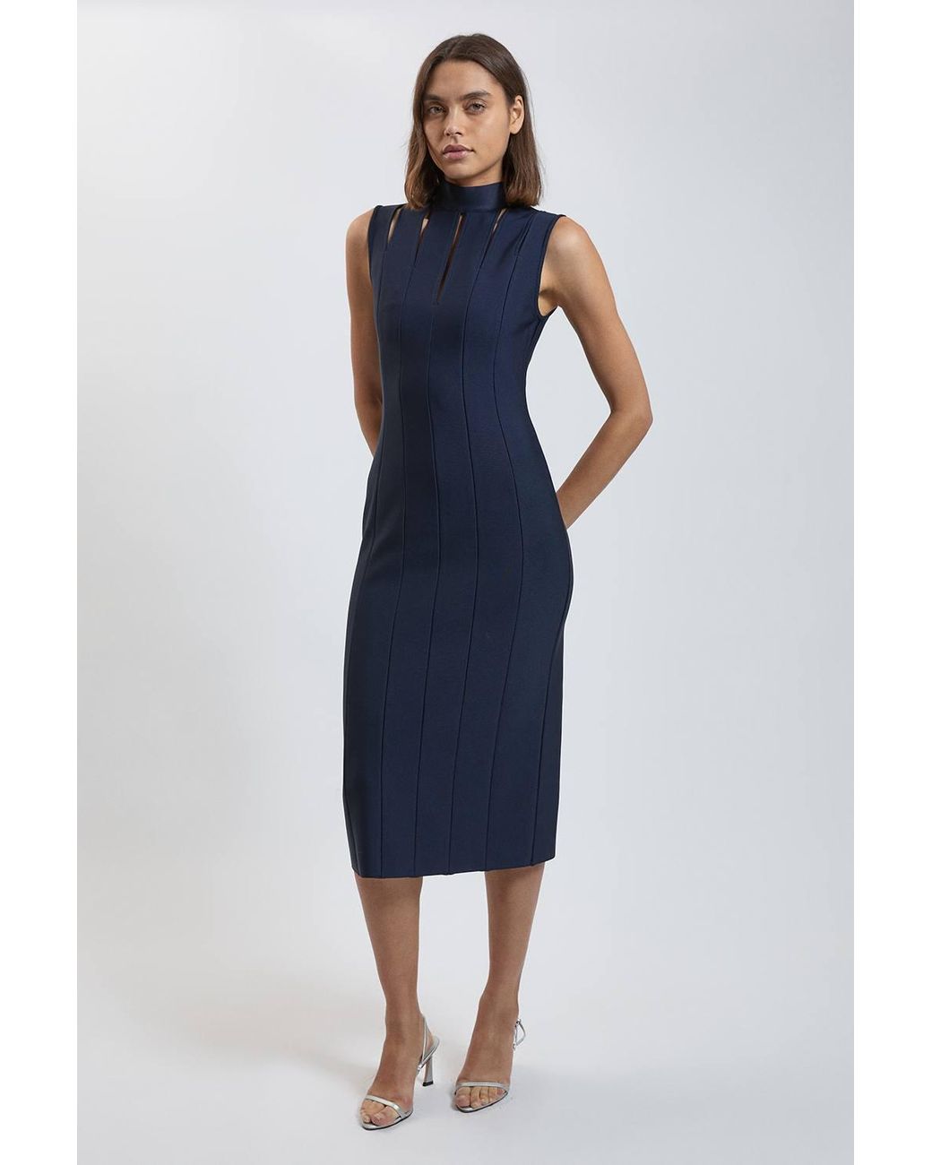 Karen Millen Blue Bandage Figure Form Cut Out Knitted Midi Dress