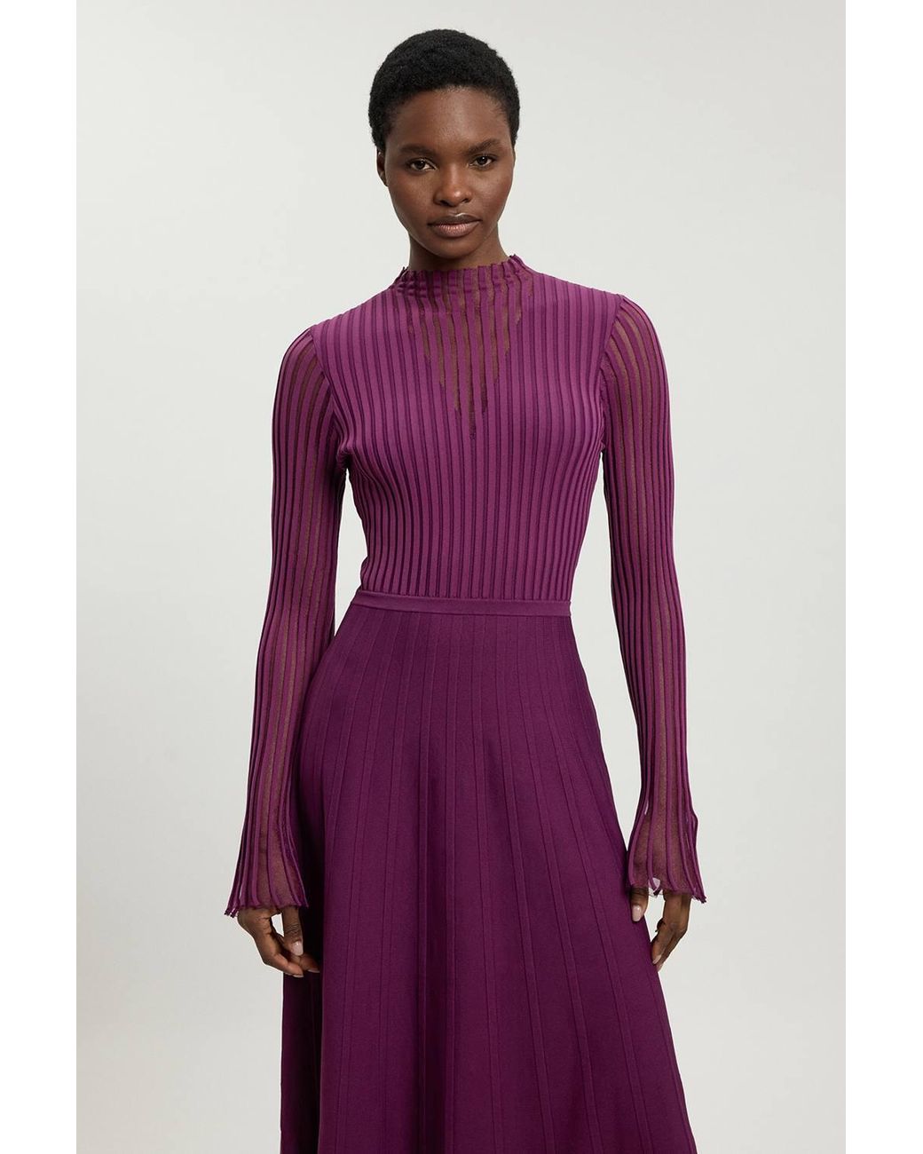 Karen Millen Purple Viscose Blend Filament Knit Midi Dress