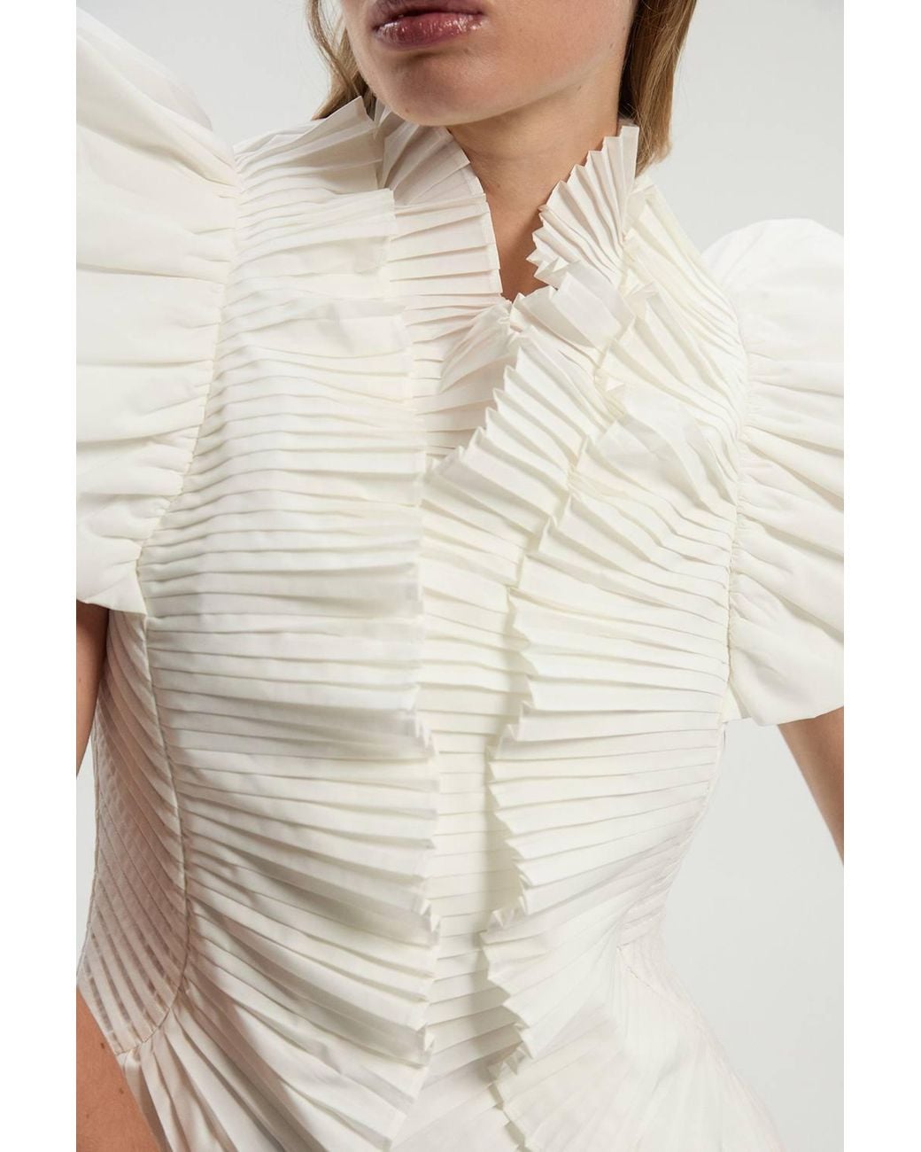 Karen Millen White Pleated Ruffle Sleeve Woven Top