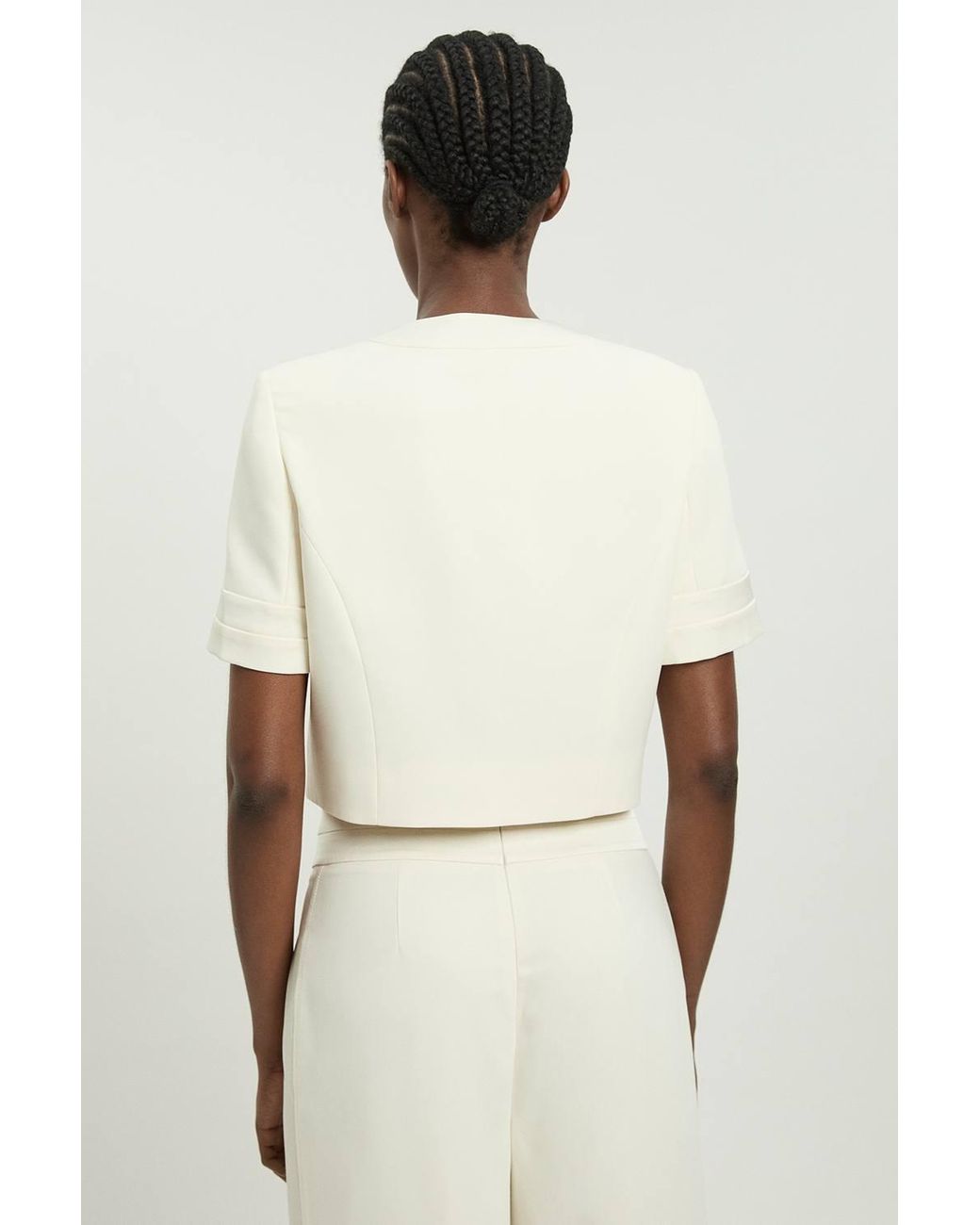 Karen Millen Natural Petite Satin Tux Short Sleeve Tailored Jacket