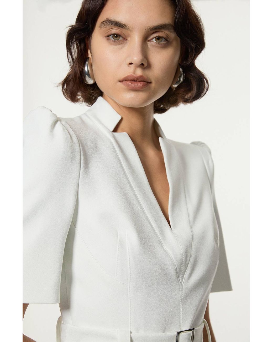 Karen Millen White Petite Forever Structured Crepe Belted Jumpsuit