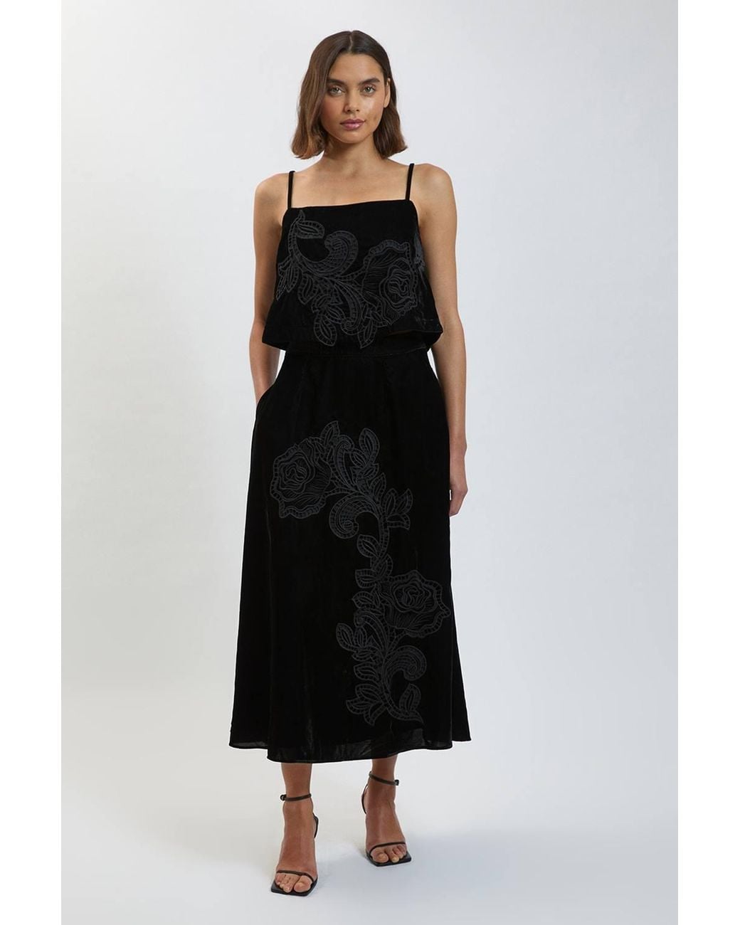 Karen Millen Black Velvet Cutwork Co-Ord Cami Top