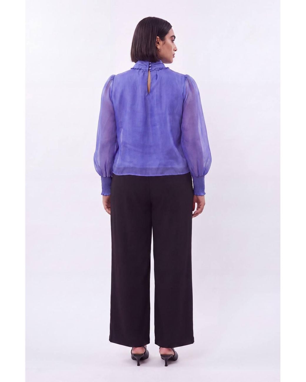 Karen Millen Blue Plus Size High Neck Ruched Detail Blouse