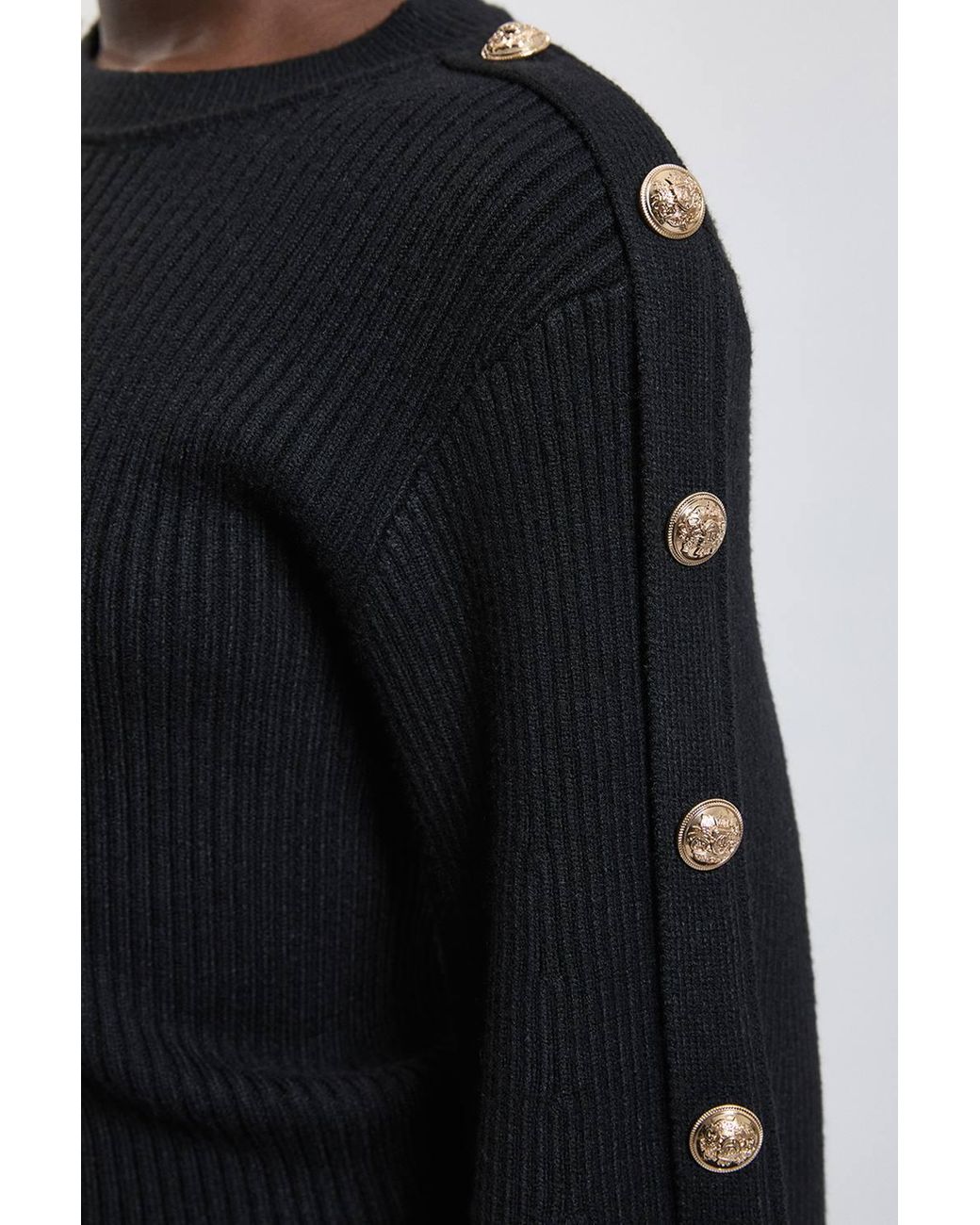 Karen Millen Black Military Button Up Sleeved Knitted Jumper