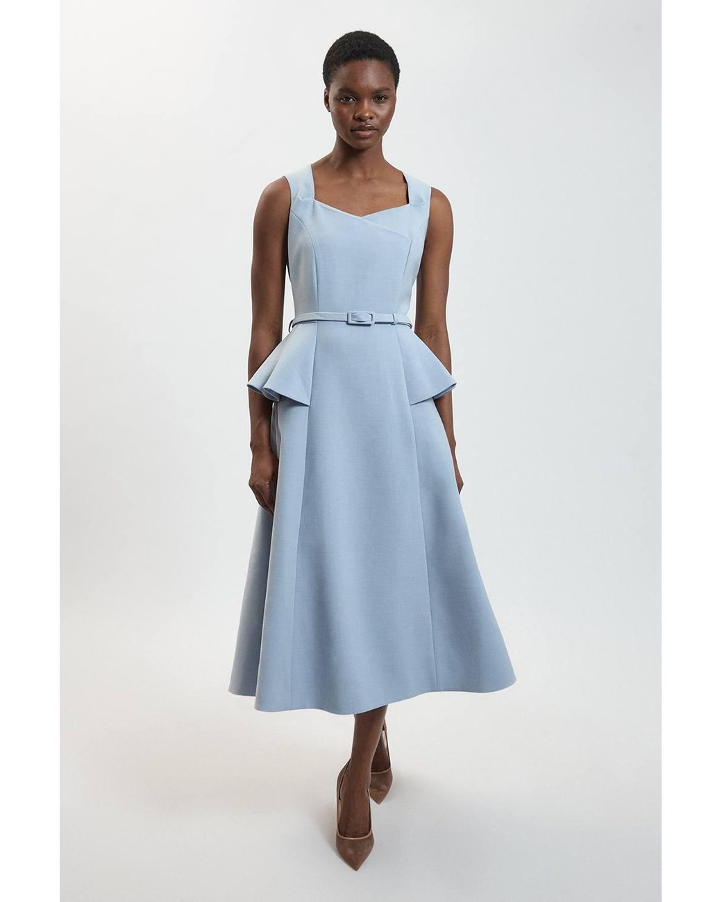 Karen Millen Blue Polished Belted Full Midi Dress
