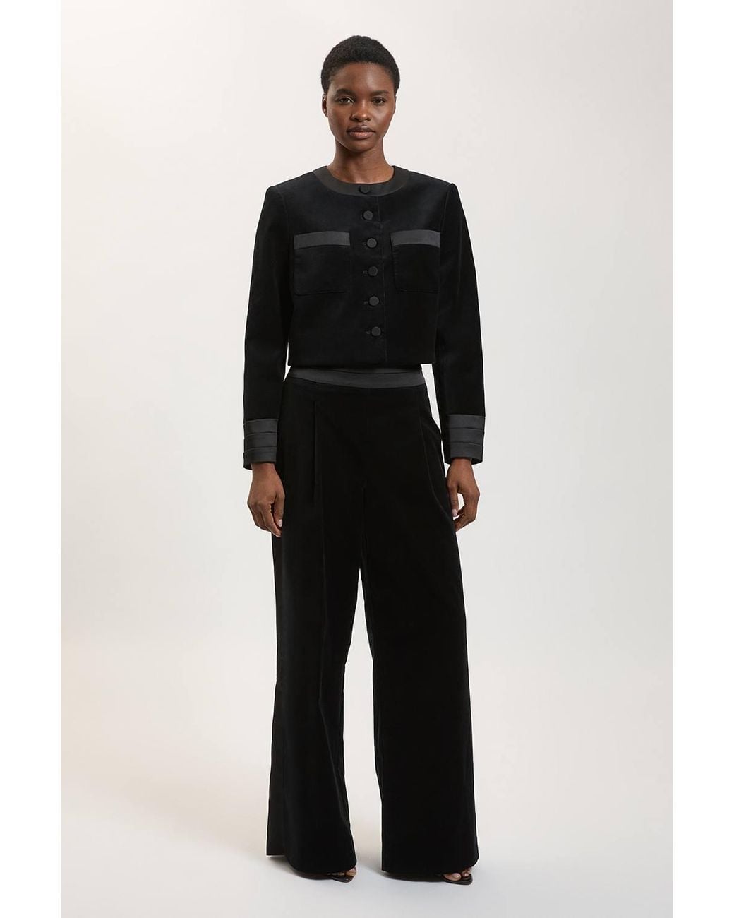 Karen Millen Black Petite Velvet Tailored Collarless Blazer