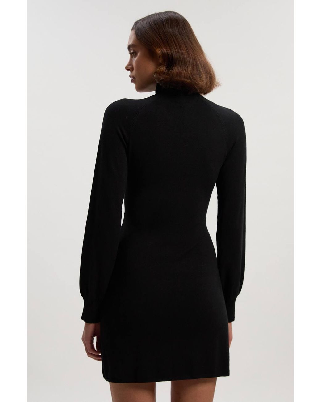 Karen Millen Black Viscose Blend Popper Detail Knitted Mini Dress