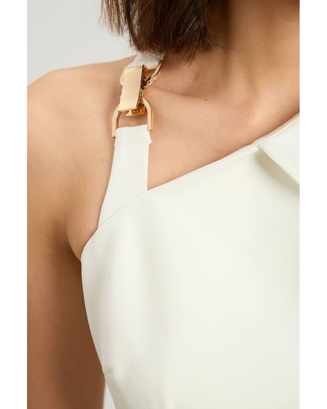 Karen Millen Natural Compact Viscose Asymmetric Detail Mini Dress