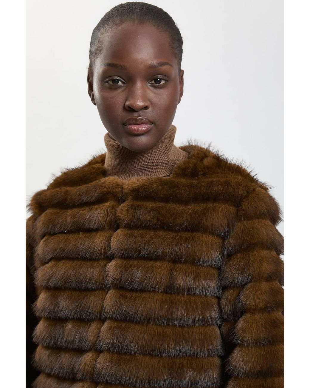 Karen Millen Black Faux Fur Panelled Long Sleeve Jacket
