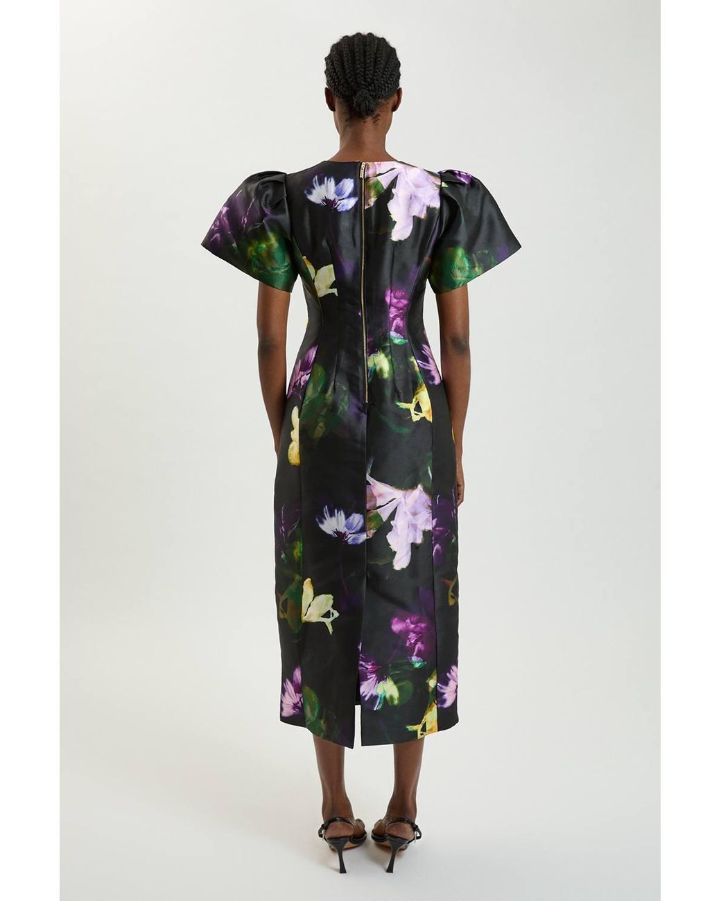Karen Millen Multicolor Floral Print Twill Midi Dress