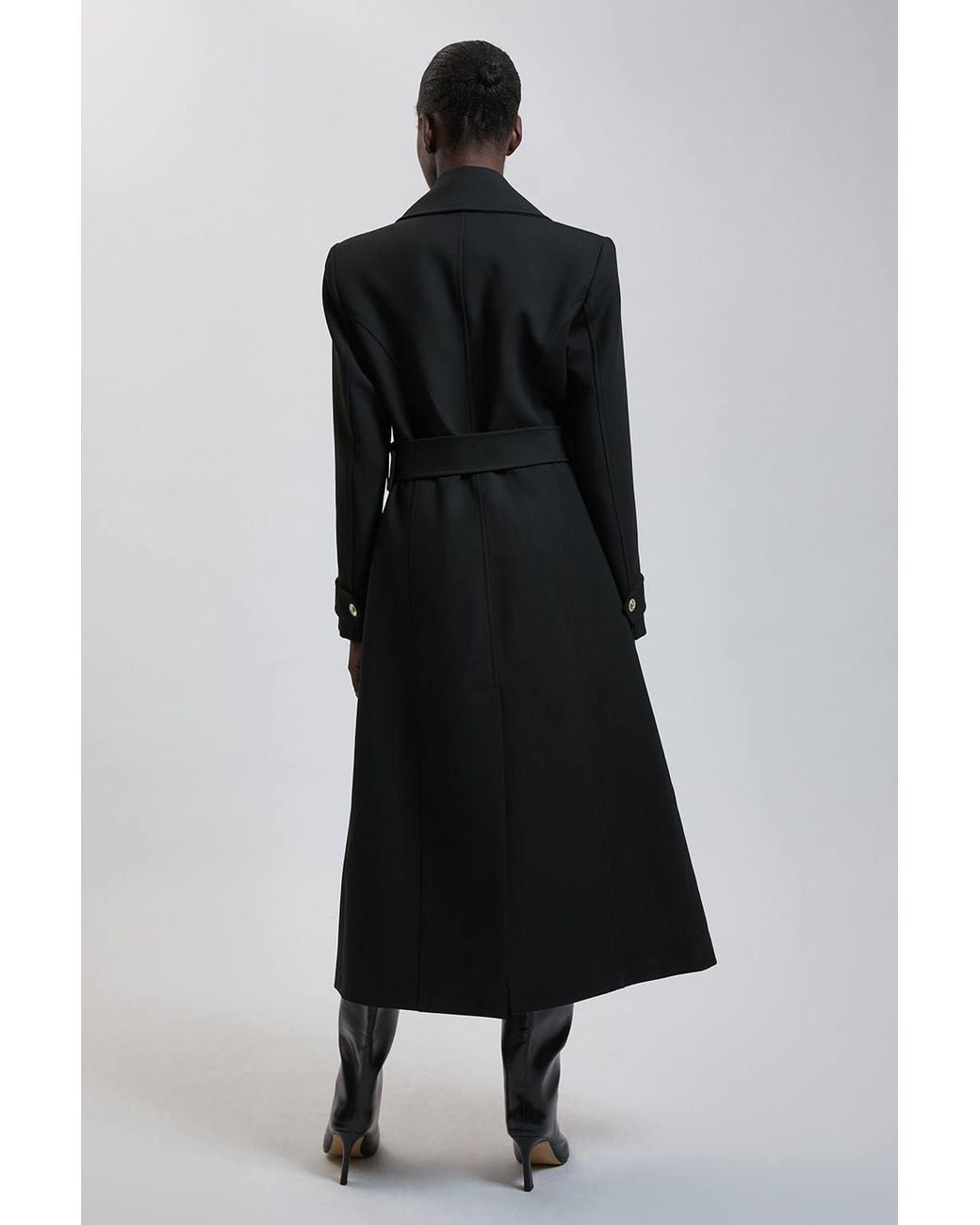 Karen Millen Black Tailored Compact Stretch Belted Maxi Coat