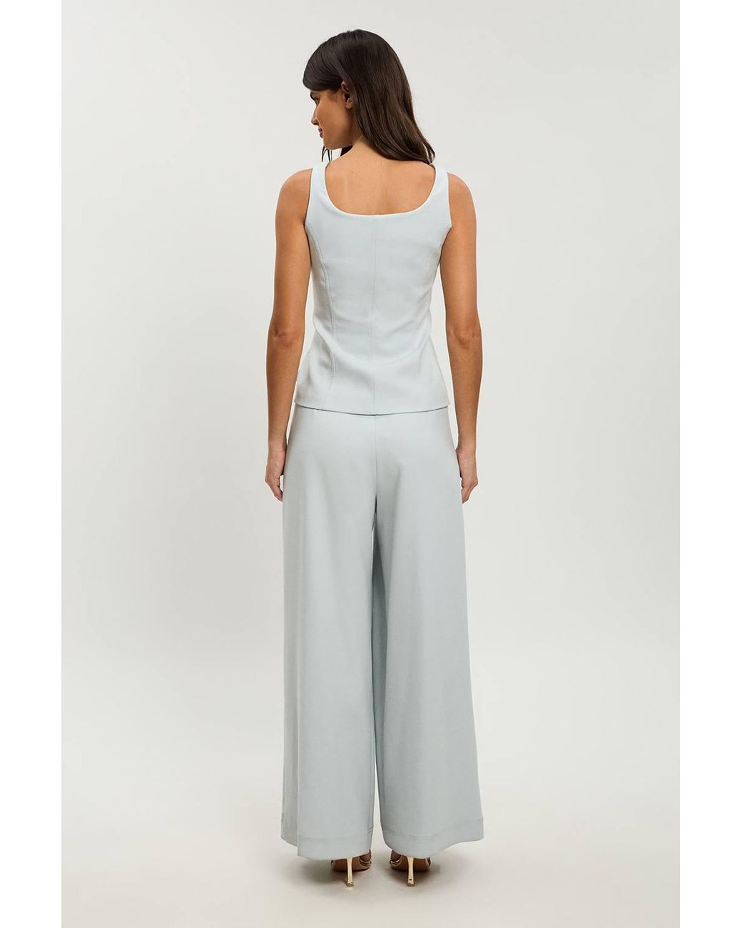 Karen Millen Gray Petite Compact Stretch Peplum Wide Leg Jumpsuit