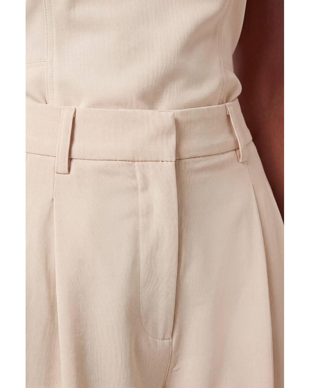 Karen Millen Natural Tailored Wide Leg Pleat Detail Trouser