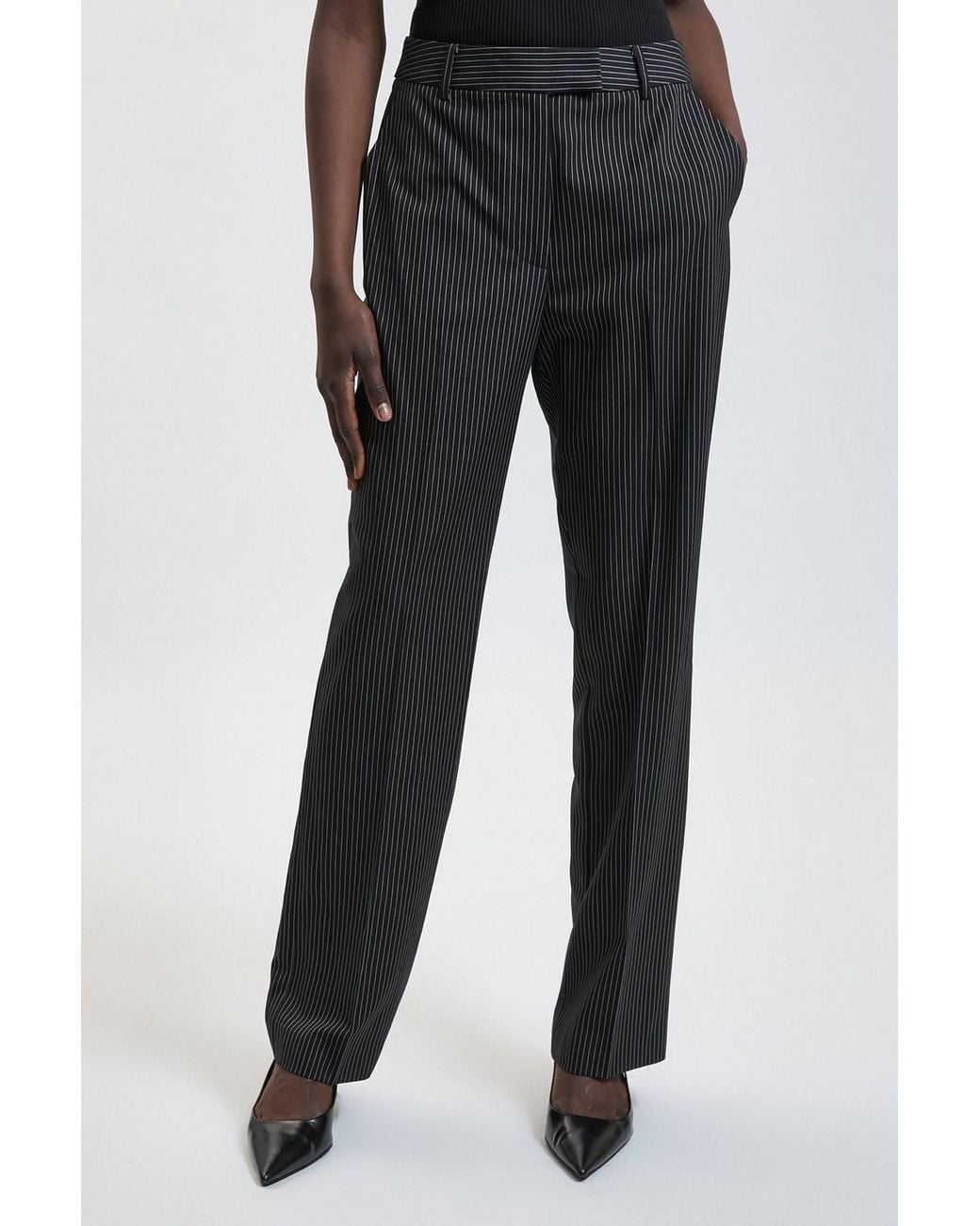 Karen Millen Black Pinstripe Tailored Wide Leg Trouser