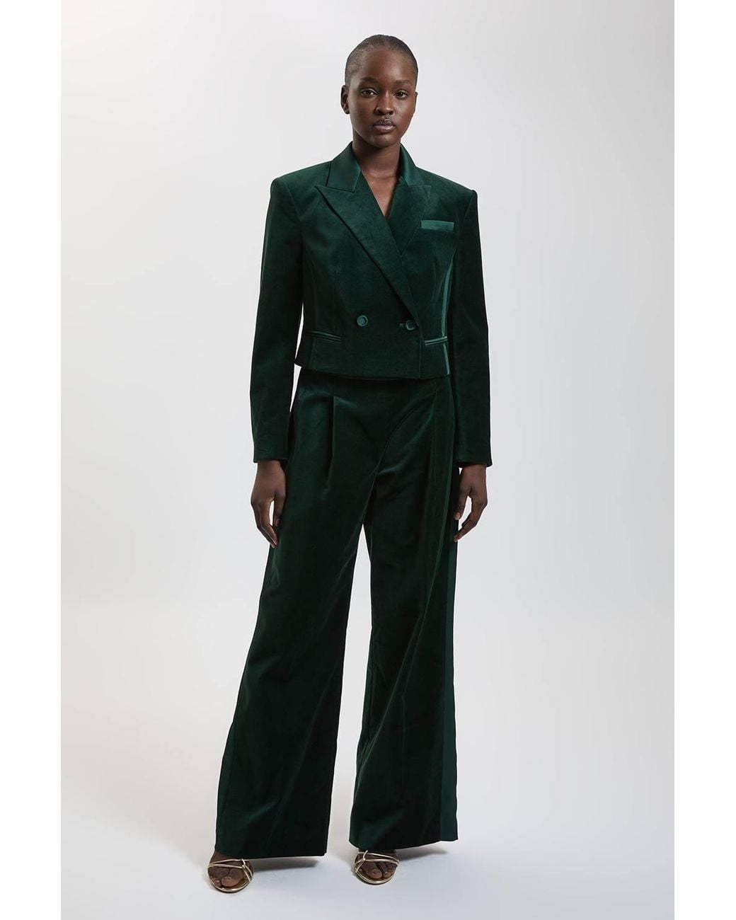 Karen Millen Green Velvet Tailored Wide Leg Trouser