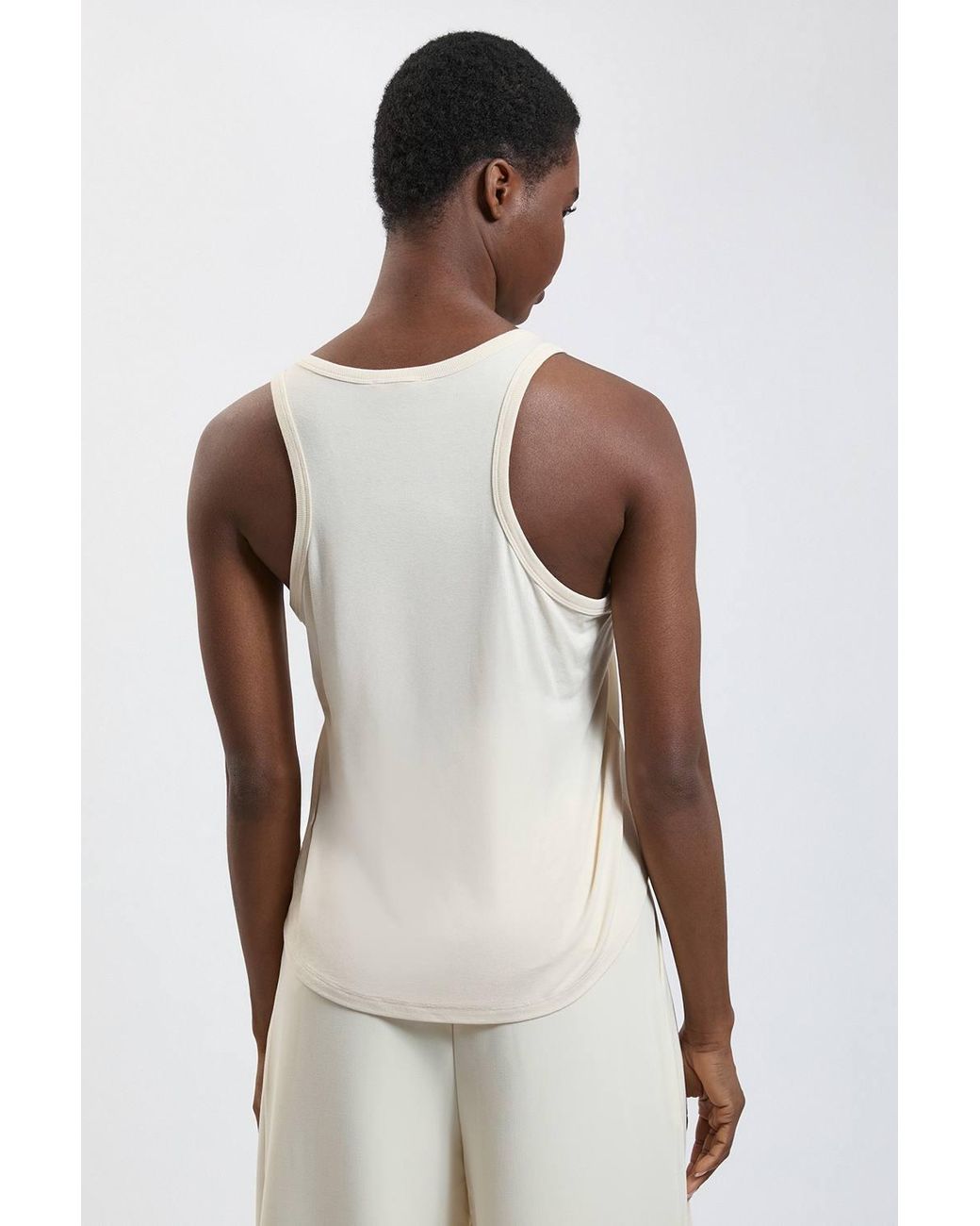 Karen Millen White Silk Front Knit Trim Detail Jersey Vest Top