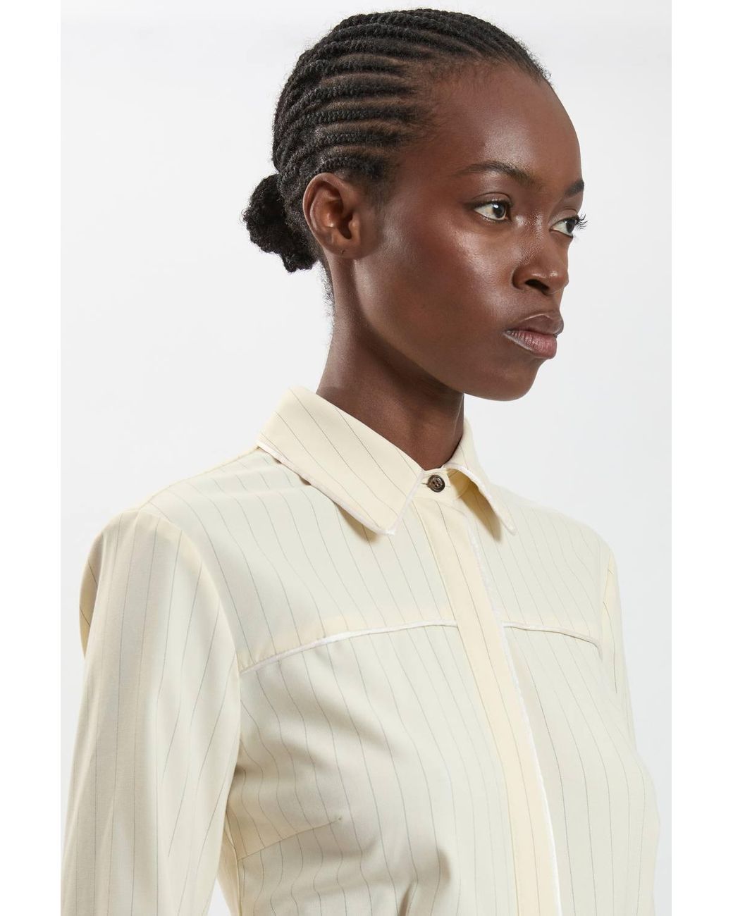 Karen Millen Natural Petite Tailored Pinstripe Collared Maxi Dress